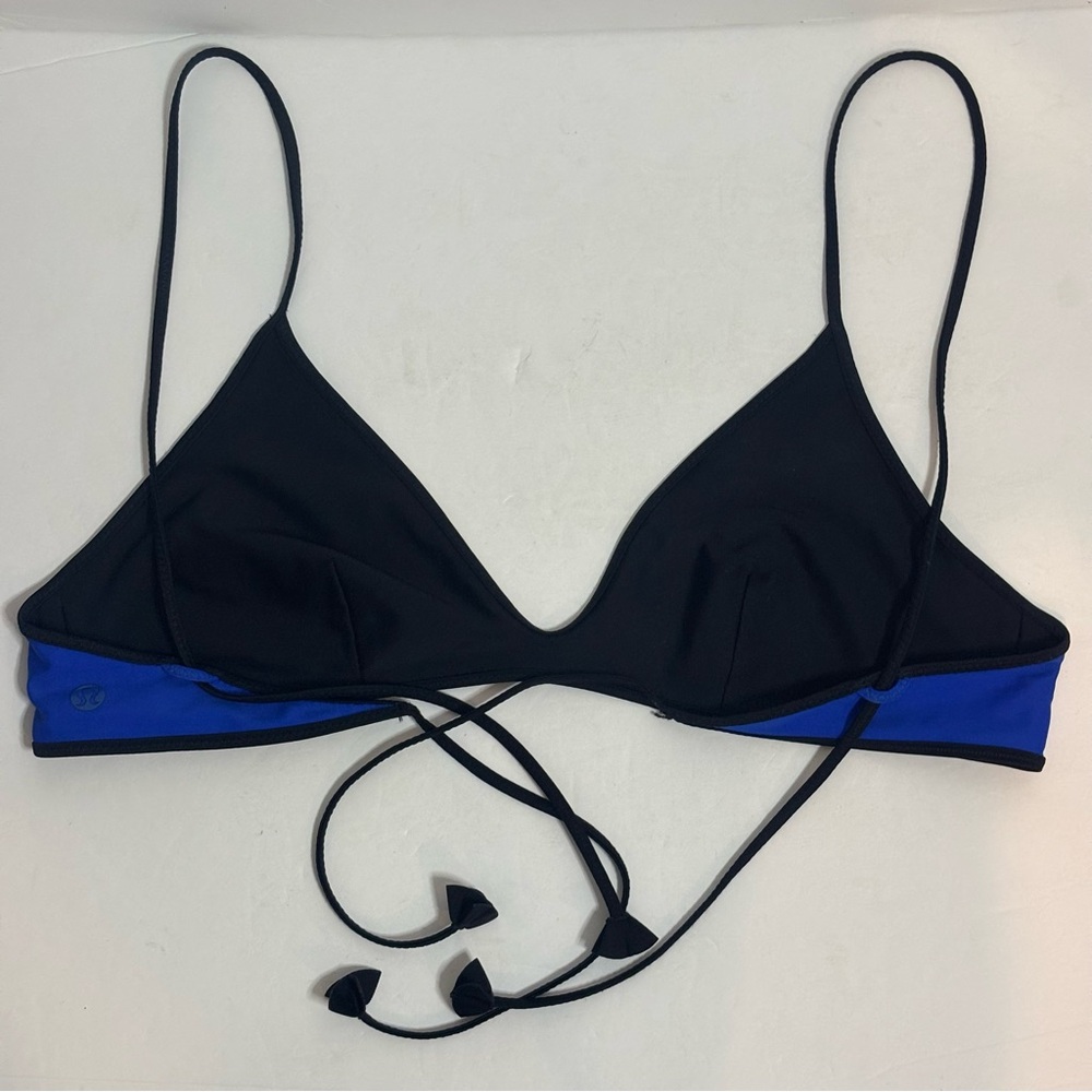 Lululemon Surf To Sand Black Blue Reversible Triangle Convertible Tie Bikini Top - Picture 3 of 9